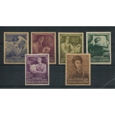ARGENTINA 1950 GJ 987/92 SAN MARTIN PRUEBAS SERIE COMPLETA EN COLORES NO ADOPTADOS 6 ENSAYOS